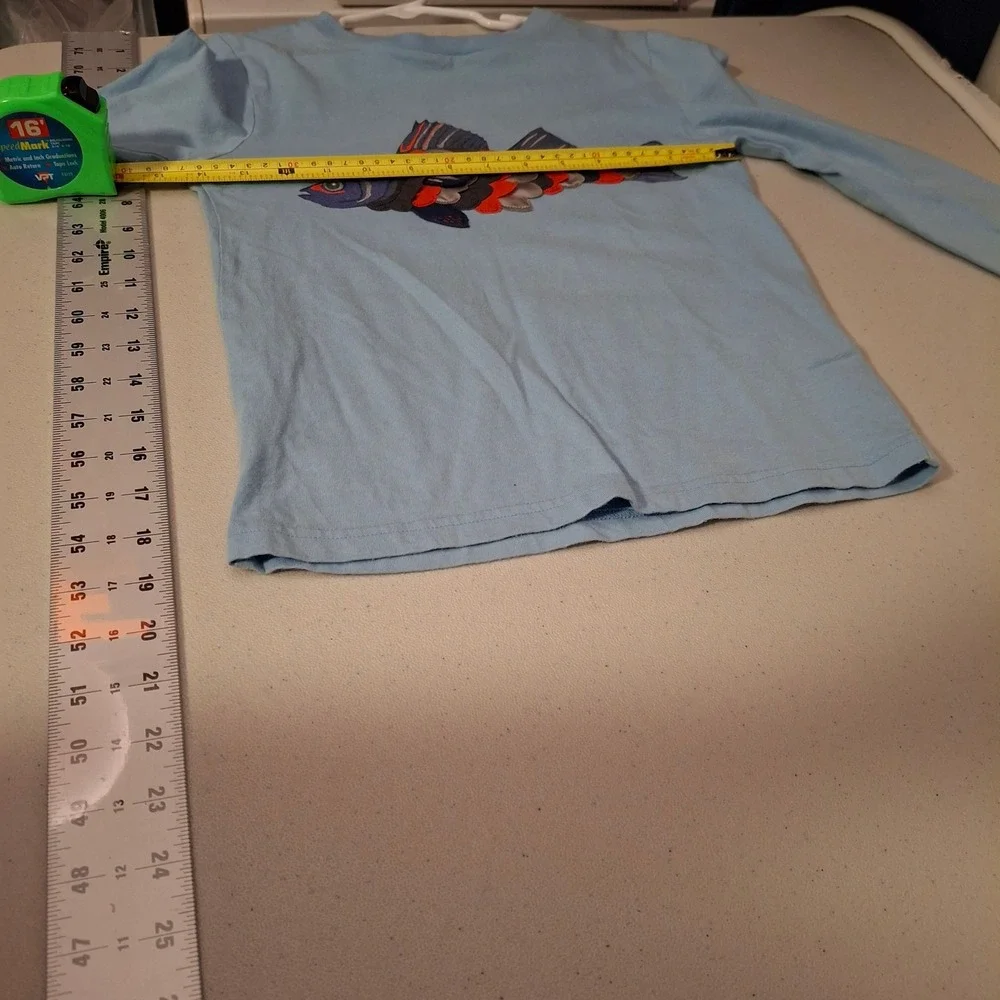 Kids Mini Boden Blue Fish Applique‎ Long Sleeve Shirt Size 6-7Y 122cm